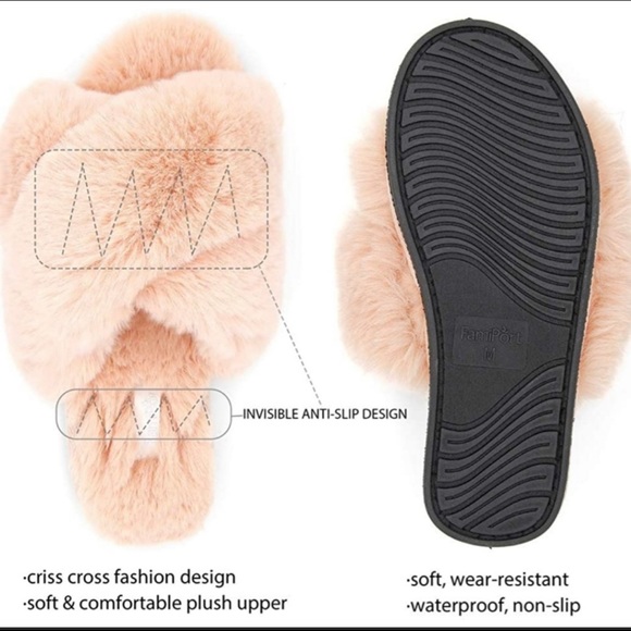 Pink Fluffy Faux Fur Slippers - Picture 3 of 9